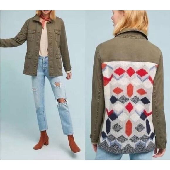 Anthropologie Knit Back Anorak Utility Jacket – Women’s Size Medium Olive Green - Picture 1 of 9